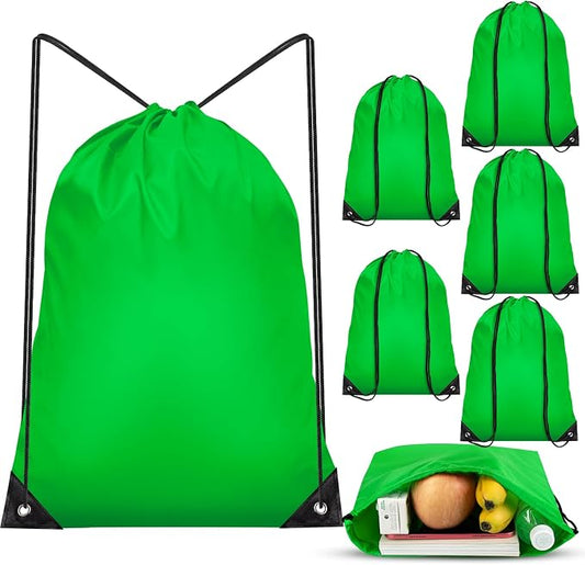IKAYAS 6Pcs Drawstring Bags Bulk Green Drawstring Backpack, String Backpack Cinch Sack Sport Gym Backpack Bags for Yoga Traviling Outdoor Sports