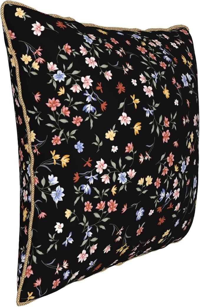 Black Floral Velvet Pillow Covers 20x20 Inch Vintage Colorful Wildflower Throw Pillows For Couch Farmhouse Cushion Covers Pillowcase Spring Summer Plant Pillow Cases For Sofa Bed Outdoor Decor