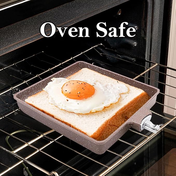 AIKENBBKK Tamagoyaki Pan Ceramic, Japanese Omelette Pan Nonstick, Japanese Egg Pan, Square Egg Pan, Induction-Ready, Detachable Handle, with Silicone Spatula, PFAS&PFOA-Free,Oven Safe,Brown,7.5”x6.8”