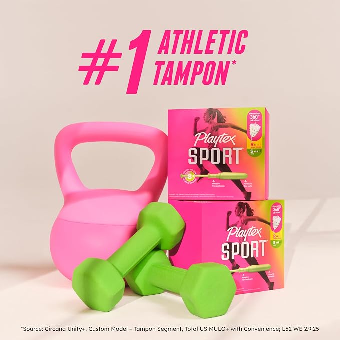 Playtex Sport Odor Shield Tampons Regular Absorbency, Unscented - 32ct | Regular Tampons for Women, Feminine Care, Playtex Tampon with 360 Leak Defense and Odor Control