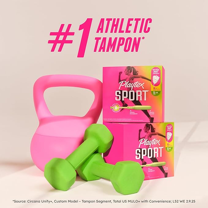 Playtex Sport Tampons, Super Plus Absorbency, Fragrance-Free | 360 Leak Defense | 36 Count, Pack of 12