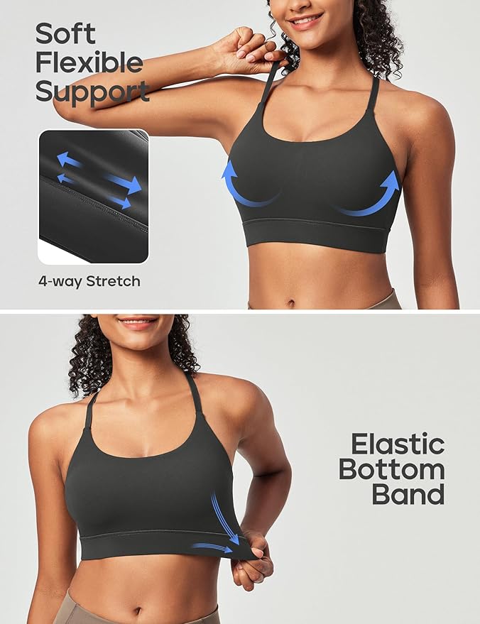 Heathyoga Sports Bras for Women Adjustable Strappy Sports Bra Y-Back Low Impact Racerback Workout Bra with Removable Pads