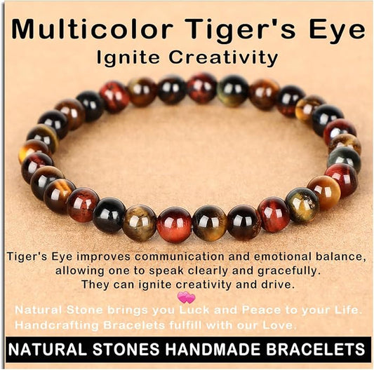 AD Beads Handmade Gemstone Stretch Elastic Bracelet Crystal Healing Reiki Nature's Beauty and Spiritual Essence Unisex