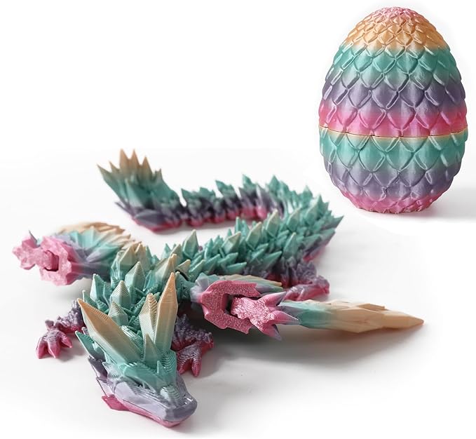 Pigmiss 3D Printed Dragon Eggs with Dragon Inside, Fidget Toy for Adults, Full Articulated Crystal Easter Eggs Decoration Gift (Rose-Winged Multicolor)