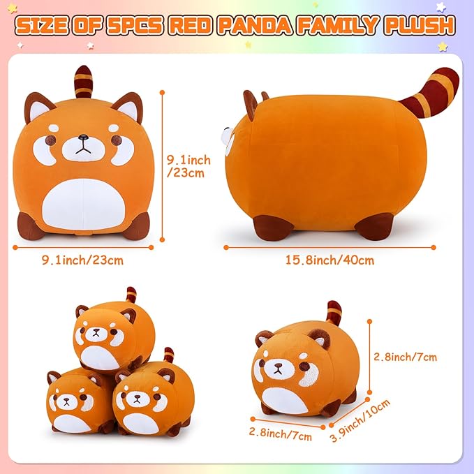 5 PCS Red Panda Plush Toys-Red Panda Plush Stuffed Animal Family, Cute Red Panda Mommy with 4 Baby Red Panda Plushies for Kids, Kawaii Red Panda Anime Plush Toy Birthday Gifts for Kids Boys Girls
