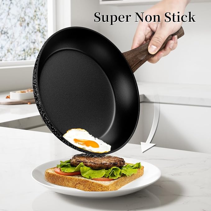 Innerwell 8-Inch Nonstick Frying Pan Small Egg Pan Skillet | Even Heating All Stove Compatible, PFOA PFOS Free, Granite Stone Cookware Skillet, Healthy and Non Toxic, Black