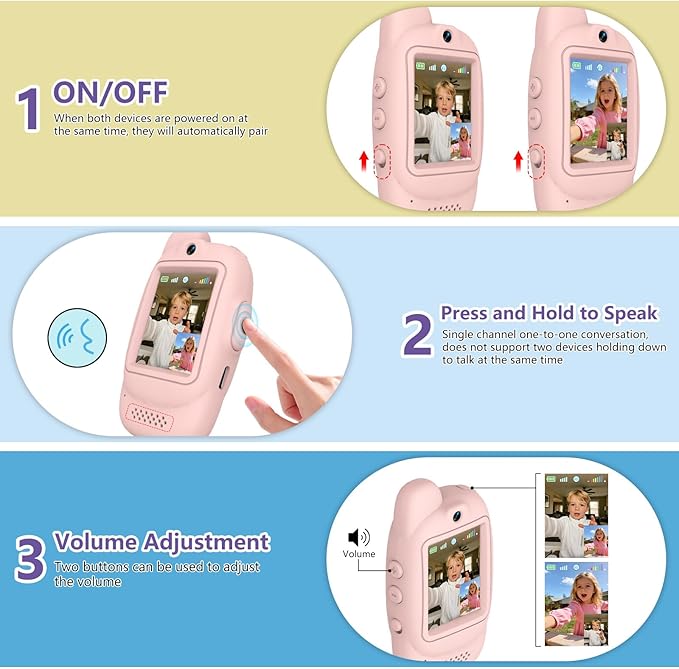 Video Walkie Talkies for Kids, 2 Pack Rechargeable Video Walkie Talkies, HD Camera, Voice Changer, for Family Fun, Camping and Travel, Ages 3-12, Pink and Pink