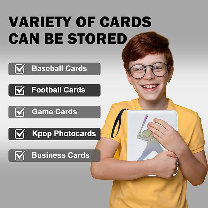 400 Pockets Baseball Card Binder, Portable Waterproof Storage Album with Removable Sleeves for Baseball Sports Cards 2025-2026 Collectors