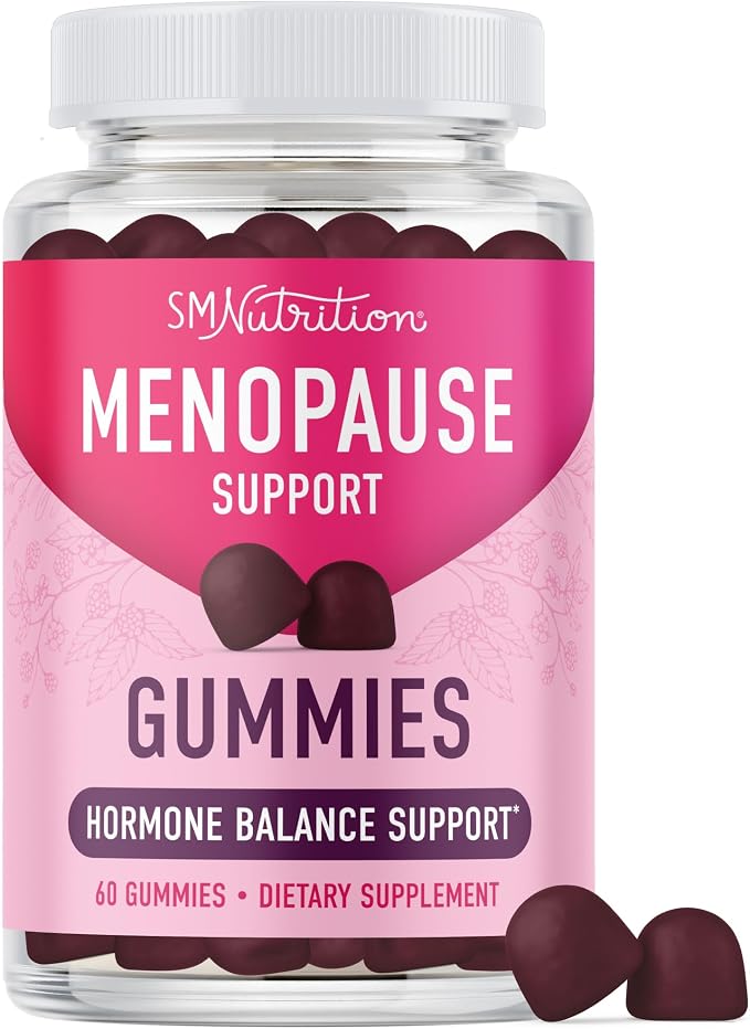 Menopause Support Gummies, Hormone Balance for Hot Flashes & Night Sweats | Mood & Bloating Support, With Phytoestrogen Soy Vitamin D3 PABA Biotin, Vegetarian, Gluten-Free, 60 Black Currant Gummies