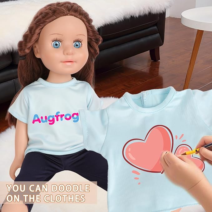 5-Piece Light Blue T-Shirts for 17-18 Inch Dolls / DIY Customizable Plain Tees (Blue)