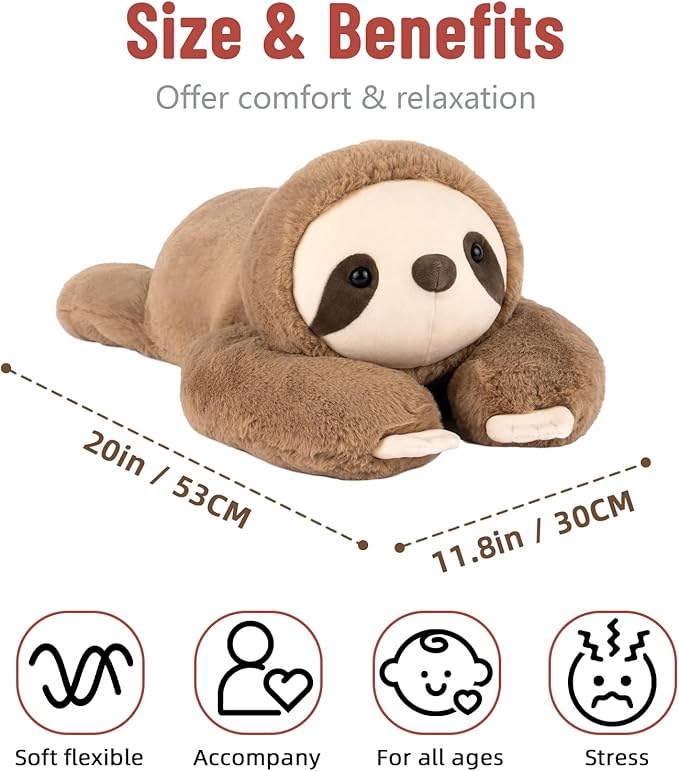 Niuniu Daddy 20" | 3.3 Pound Weighted Sloth Stuffed Animals for Adults & Kids & Baby, Large Brown Sloth Weighted Lap Animals Plush, Cute Weighted Stuffy Toy as Gift for Christmas Birthday Holidays