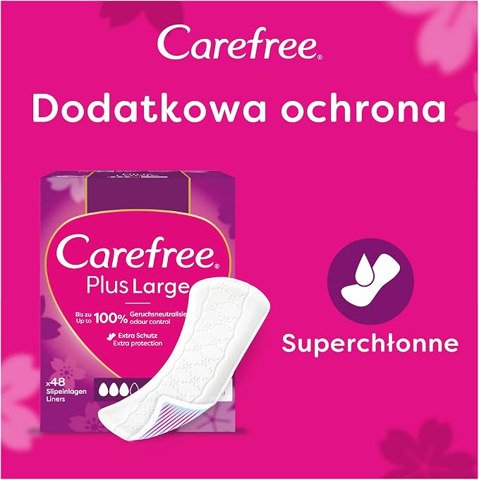 Carefree Plus Long Panty Liners with Ultimate Enhanced Core, Fragrance Free, Four Absorbency, Large, Extra Long, 40 Pack