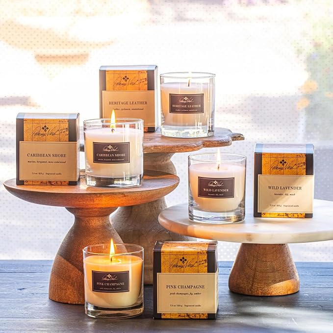 Rosy Rings Patricia Nash Candle | Long Lasting Fragrance Home Decor Gift Luxurious Aromatherapy Notes of Marine, Lemon, Bergamot, Lily, Sandalwood, Musk 60 Hour Burn 7.5oz 3.5" H (Caribbean Shore)