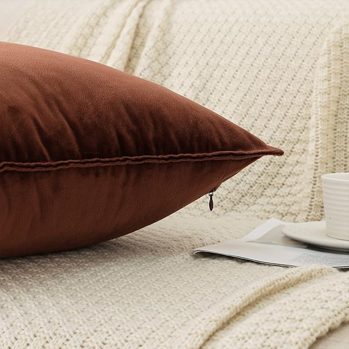 JIAHANNHA Velvet Brown Throw Pillow Covers 20”x20”Pack of 2 Soft Decorative | Square Cushion Covers for Couch Sofa Bed Livingroom Car Home Decor,50x50Cm