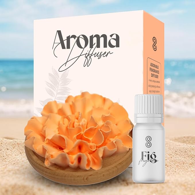 Aroma Diffuser Diatomite Carnation Flower with Wooden Stand Essential Oil Diffuser with Aromatherapy Fig Fragrance Oil Diffusers for Home, Room Decor | 10 ML (Diatomite Carnation Flower (Orange))