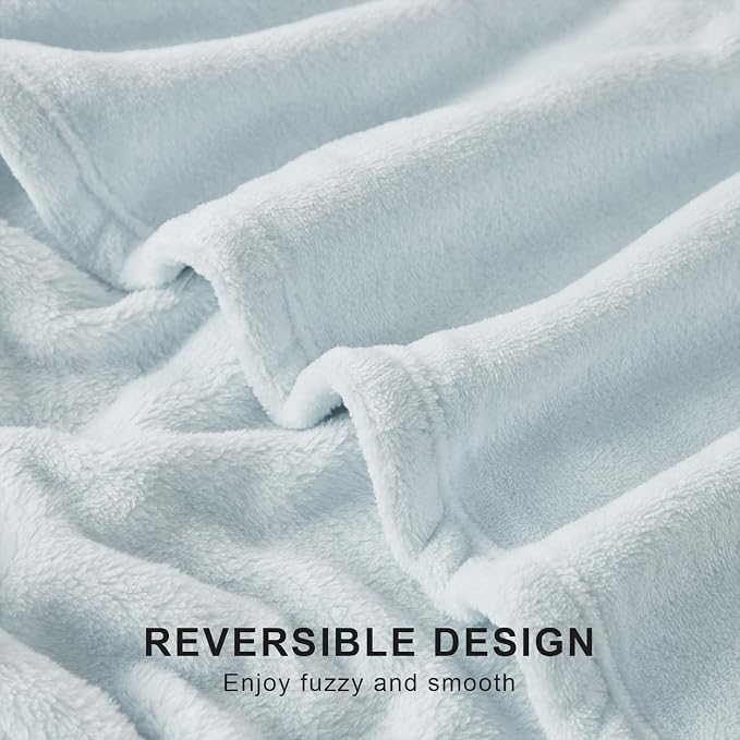 Hansleep Throw XL Ice Blue Fleece Blanket, Soft Flannel Bed Blanket | Fuzzy Cozy Blanket 50x70 Inches, Multi-use for Bed, Sofa, Couch, Travel, Camping, All Season Warm Lightweight Cover