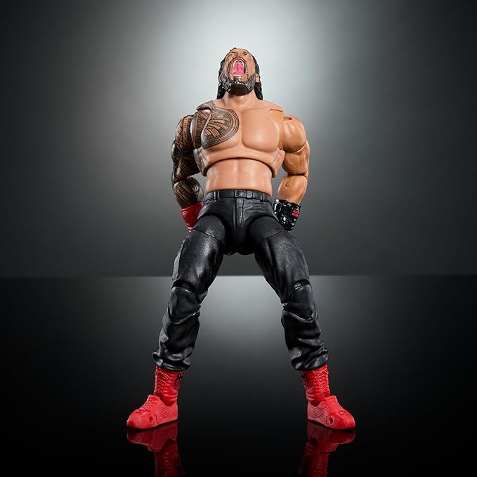 Mattel WWE Ultimate Edition Action Figure & Accessories Set, Roman Reigns 6-inch Collectible with 30 Articulation Points, Swappable Pieces & Entrance Gear