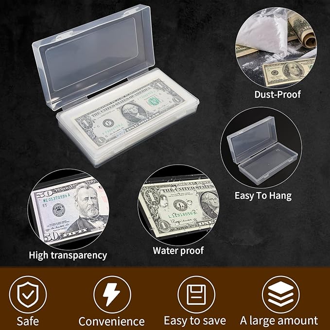 200 Pieces Dollar Bill Holder with Storage Box, 6.8 x 3.18 inch Clear Paper Money Sleeves,Currency Sleeves, Silver Dollar Coin Holders Organizer for Cash Collectors Banknotes,Stamp