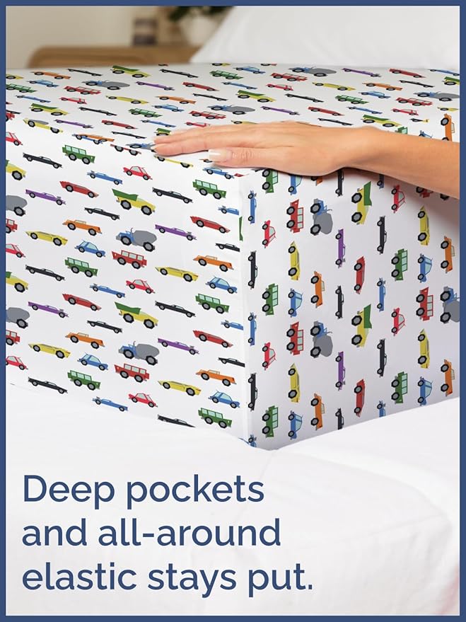 Kids Full Size Bed Sheet Set - 4 Piece Kids Loft Bed Sheets - Cars Cartoon Truck Themed Bedding - Soft, Cute - Breathable & Machine Washable - Cute Transport Bed Set for Boys, Girls, Teens & Toddlers