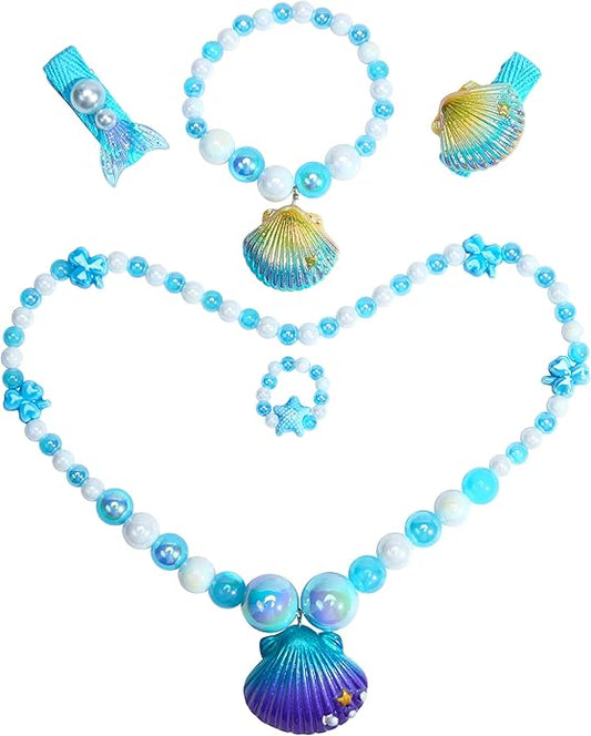 Little Girl Jewelry Sets Kids Jewelry - Unicorn Mermaid Bead Necklaces, Jewel Rings, Dress Rings, Friendship Bracelets with Science Knowledge Cards & Spare Strings - Princess Dress Play Toy for Toddlers 2 3 4 5 6 7 8 - Birthday Party School Gifts