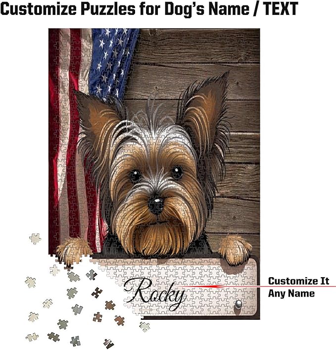 Custom Wooden Jigsaw Puzzles with Your Dog's Name on Yorkshire Terrier Art Print - 300 500 1000PCS Puzzles Game and Home Wall Decor