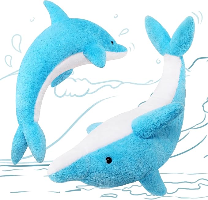 MorisMos Giant Dolphin Stuffed Animals, 55inch Large Stuffed Dolphin Plush Toy Soft Marine Ocean Plush Gifts for Kids, Blue