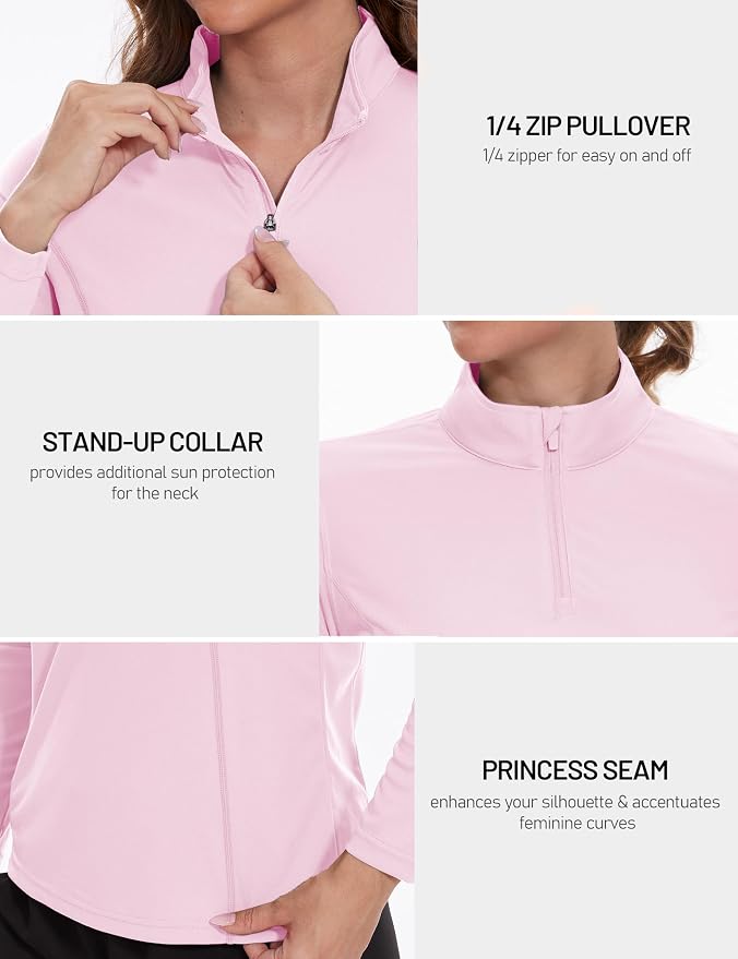 TACVASEN Women's Quarter Zip Pullover Golf Shirts UPF 50+ Long Sleeve Sun Shirts UV Protection Workout Tops