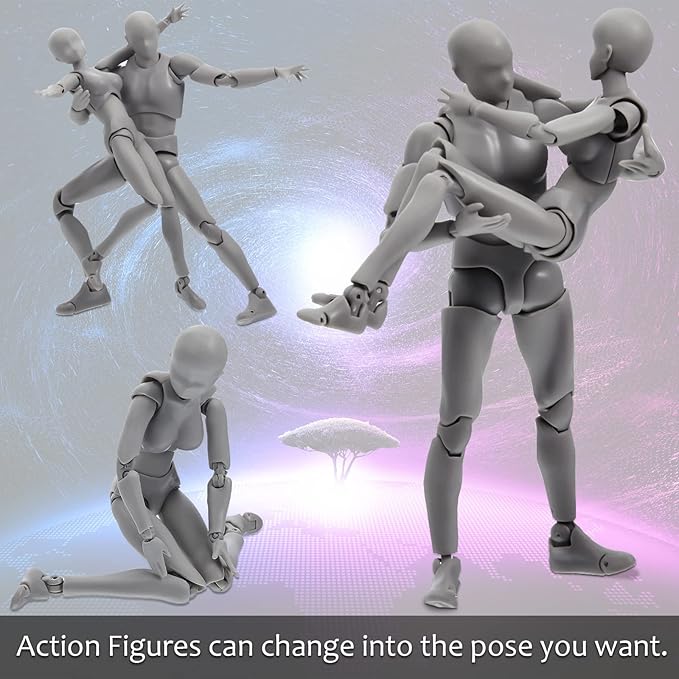 Yookeer Body Set, Drawing Action Figures Female and Male PVC Drawing Doll Human Model Figure with Joints for Artists(Gray)