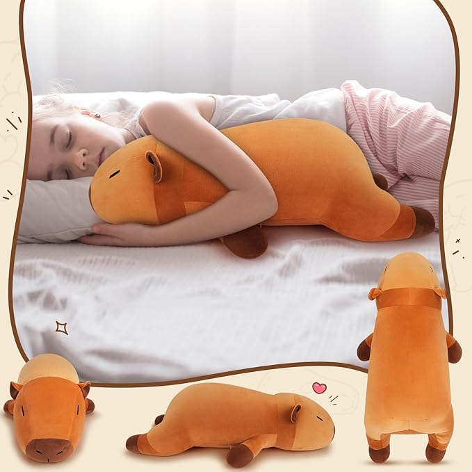Auspicious beginning 19'' Large Capybara Plush Stuffed Animal- Cute Capybara Plush Pillow Plushies, Big Sleeping Hugging Stuffed Animal, Cute Body Pillow Birthday Gifts for Kids Girls Boys