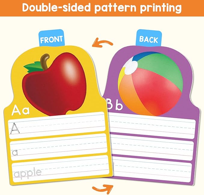 Auchq Alphabet Writing Practice Cards, Handwriting Letter Educational Cards for Kindergarten＆Grade1-3，Double-Sided Printing for Trace Uppercase Lowercase Letter, 13 Dry Erase Cards, 26 Page., Medium