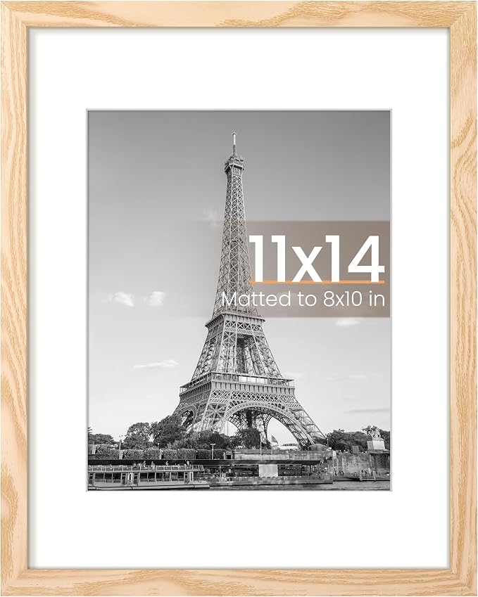 upsimples 11x14 Picture Frame, Display Pictures 8x10 with Mat or 11x14 Without Mat, Wall Hanging Photo Frame, Natural Style, 1 Pack