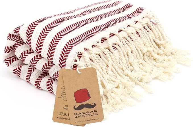 Bazaar Anatolia Turkish Beach Towel – 100% Cotton, Quick Dry, Sand Free Towel for Bathroom, Travel, Camping – Oversized 71x39 Inches – Arpa Maroon