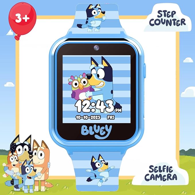 Bluey Kids Smartwatch with Camera, Games, Pedometer and Audio Recorder for Creative Play and Learning, 1.5" Touchscreen, Blue, Fits 5.5"-8.0" Wrists, for Boys and Girls Ages 3+