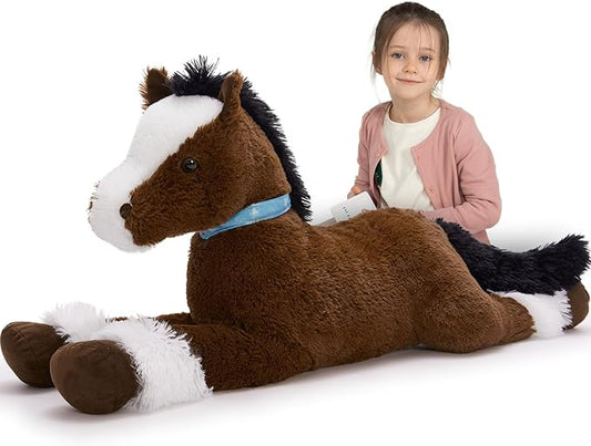 MaoGoLan Large Horse Stuffed Animal for Boy, Big Horse Plush Toy for Girl, Ridable Stuffy Pony for Kids, Coffee Stuffed Pony Plush Pillow for Baby Shower or Birthday Party Favor Gifts, 33 inches