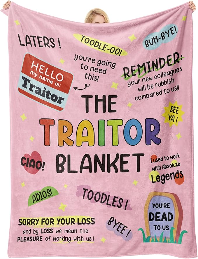 Farewell Gifts for Coworkers, Coworker Leaving Gifts for Women, Men | Pink Traitor Blanket 60" X 50", Goodbye&Going Away Gifts for Coworker, Work Besties, Leaving Gift for Employee Colleague Boss