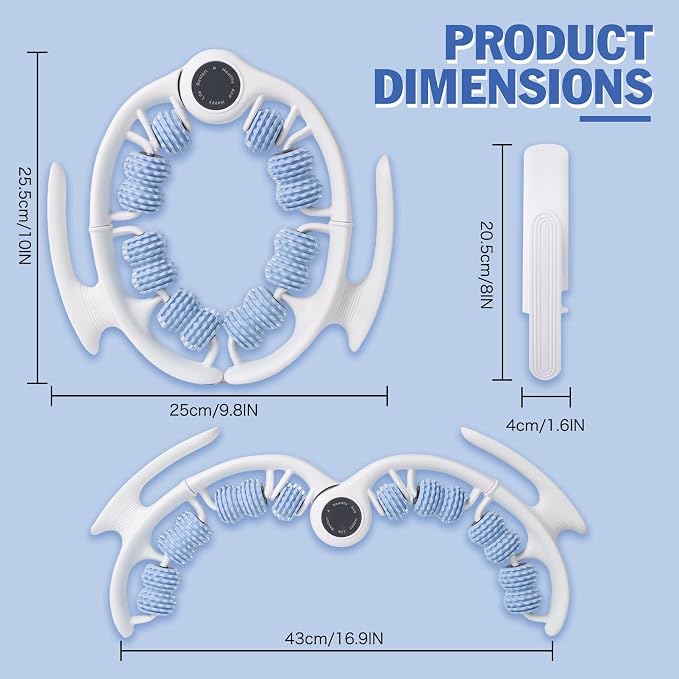 Cellulite Massage Tool Lymphatic Drainage Massager for Thighs & Legs & Buttocks, Anti Cellulite Roller with Detachable Handles Fascia Massage Tool for Contoured & Smoother Skin, White-Blue