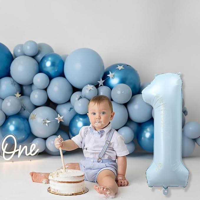 Big Number 1 Balloons, Light Matte Sky Blue Foil 1 Balloon Numbers 40 Inch, Giant 1st Birthday Party Decor, Baby Powder Blue Mylar Helium One Balloon for Boys Girls Baby Shower Anniversary Decorations