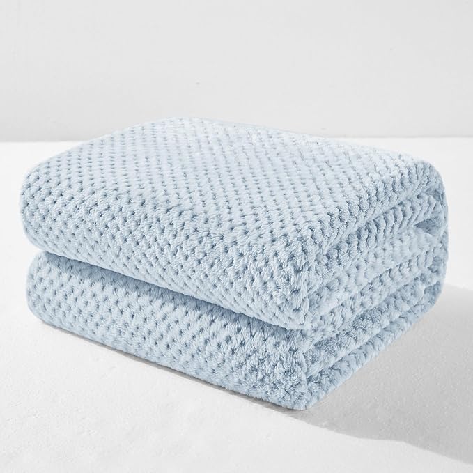 Exclusivo Mezcla Soft Waffle Fleece Bed Blanket King Size, Heather Blue | Lightweight Plush Blanket for Bed, Bedroom, Cozy Flannel with Waffle Texture, Stylish Home Decor, All Season, 104x90 Inches