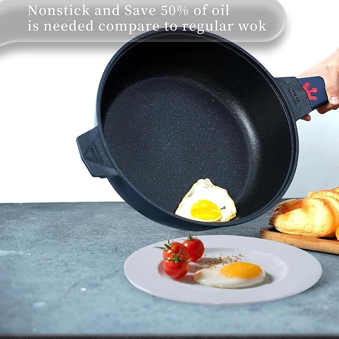 TIBORANG 11 Inch Nonstick Frying Pan with Lid,8-in-1 Multipurpose Cookware | 5 Qt Deep Sauté Pan Skillet with Steamer, PFOA-Free, Dishwasher & Oven Safe, Induction Compatible, Stay-Cool Handle, Navy