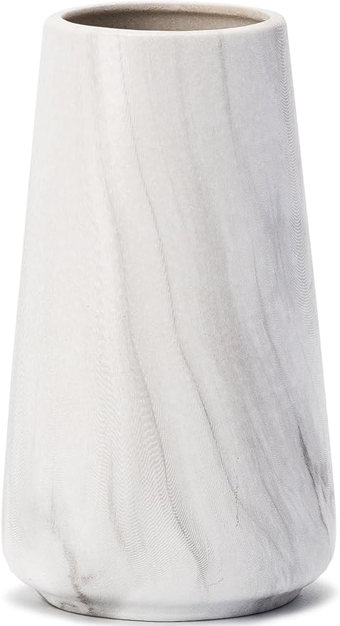 Simple Boho Ceramic Flower Vase for Home Decor (Marble White,Small) | 6'' Modern Farmhouse Vase for Flower Plant Pampas Grass, Fit for Table Shelf Centerpieces, Living Room Kitchen Wedding Gift