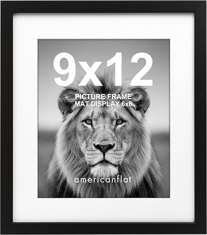 Americanflat 9x12 Picture Frame with Shatter-Resistant Glass - Use as 6x8 Frame with Mat or Display 9x12 Photo Without Mat - Signature Collection - Picture Frames for Tabletop and Wall Display - Black | Shatter-resistant glass, wall or tabletop display...