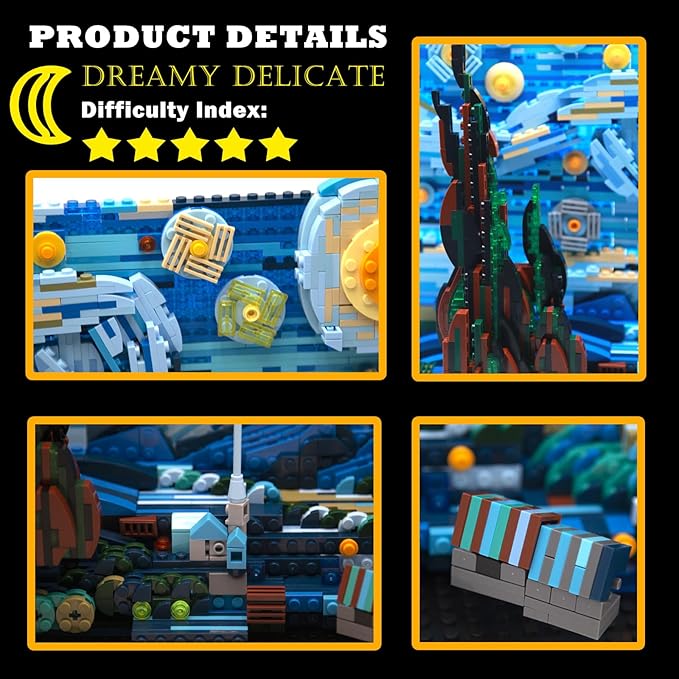 DIY Building Block Set(1830 PCS),The Starry Night Building Set for Children and Adults,Vincent Van Gogh Idea Building Kit,Educational Assemble 3D Scenario MOC Stacking Blocks