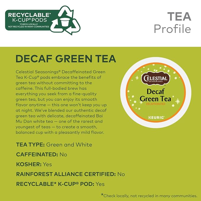 Celestial Seasonings Decaf Green Tea, Single-Serve Keurig K-Cup Pods, 96 Count