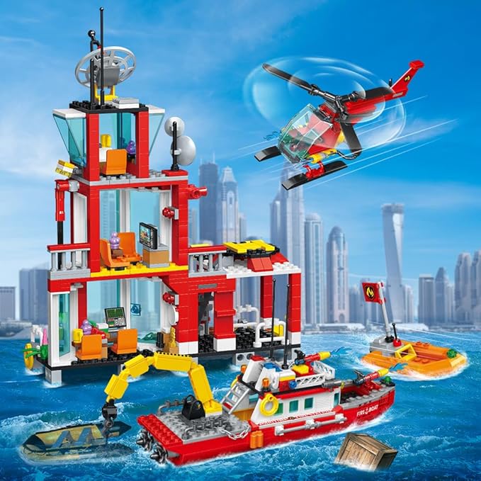 City Marine Fire Station Building Sets,740pcs STEM Toys Building Blocks for Boys 8-12