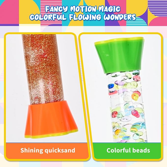 FKYTION Cool Tubes Toy Liquid Motion Bubbler 4-Pack, Colorful Sensory Toys, Classroom Learning & Time Management, Home or School Desktop Toys