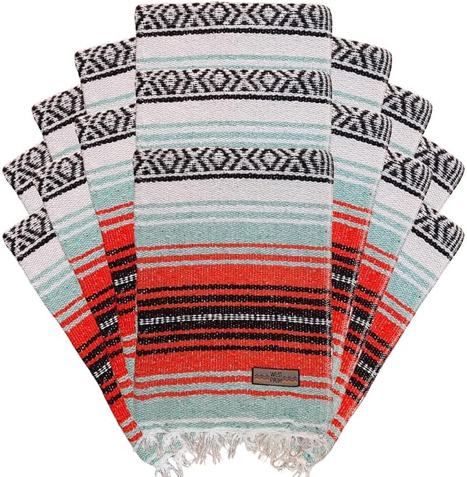 Open Road Goods Bulk Falsa Blankets - Handwoven Authentic Mexican Falsa - Great for Weddings, Yoga, Beach, Picnics, or Mexican Throw! (Mint/Orange, 15 Pack)