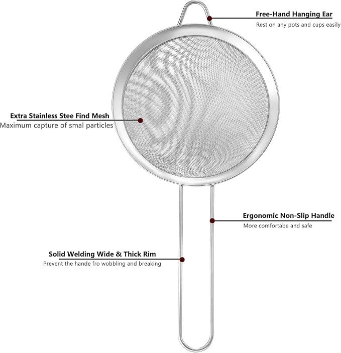 3.35 Inch Silver Fine Mesh Strainer, Stainless Steel Metal Handheld Small Mini Sieve Strainer, Kitchen Food Strainer with Handle for Cocktail, Tea, Coffee and Juice