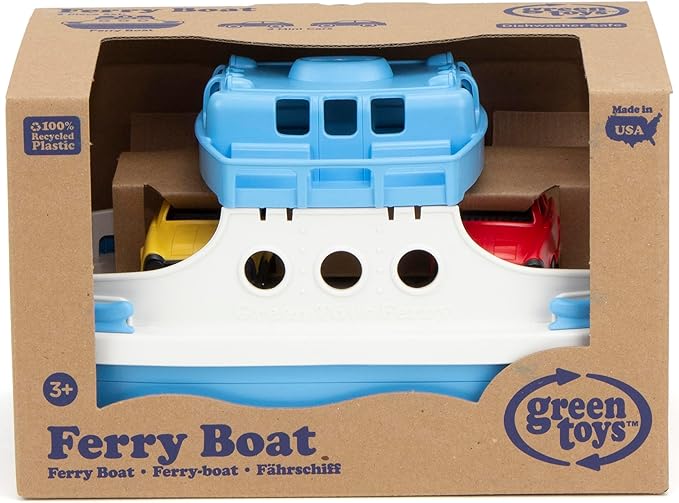 Green Toys Ferry Boat with Mini Cars Bathtub Toy, Blue/White, Standard