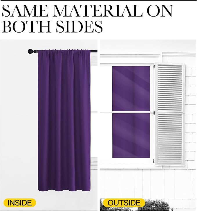 NICETOWN 2 Panels Blackout Curtains, Rod Pocket Window Curtains Room Darkning Drapes for Bedroom/Living Room, Thermal Insulated Solid Draperies for Home Office/Study, 62 by 72-Inch, Royal Purple
