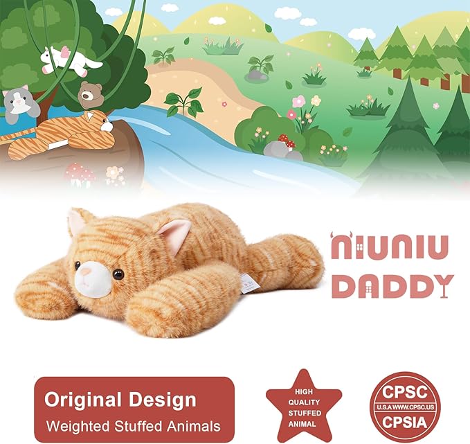 Niuniu Daddy 20" | 3.3 Pound Weighted Cat Stuffed Animals for Adults, Orange Cat Plush Toy for Toddler Teens Kids, Large Orange Kitty Plushy Pillow with Soft Fur for Present Christmas Birthday